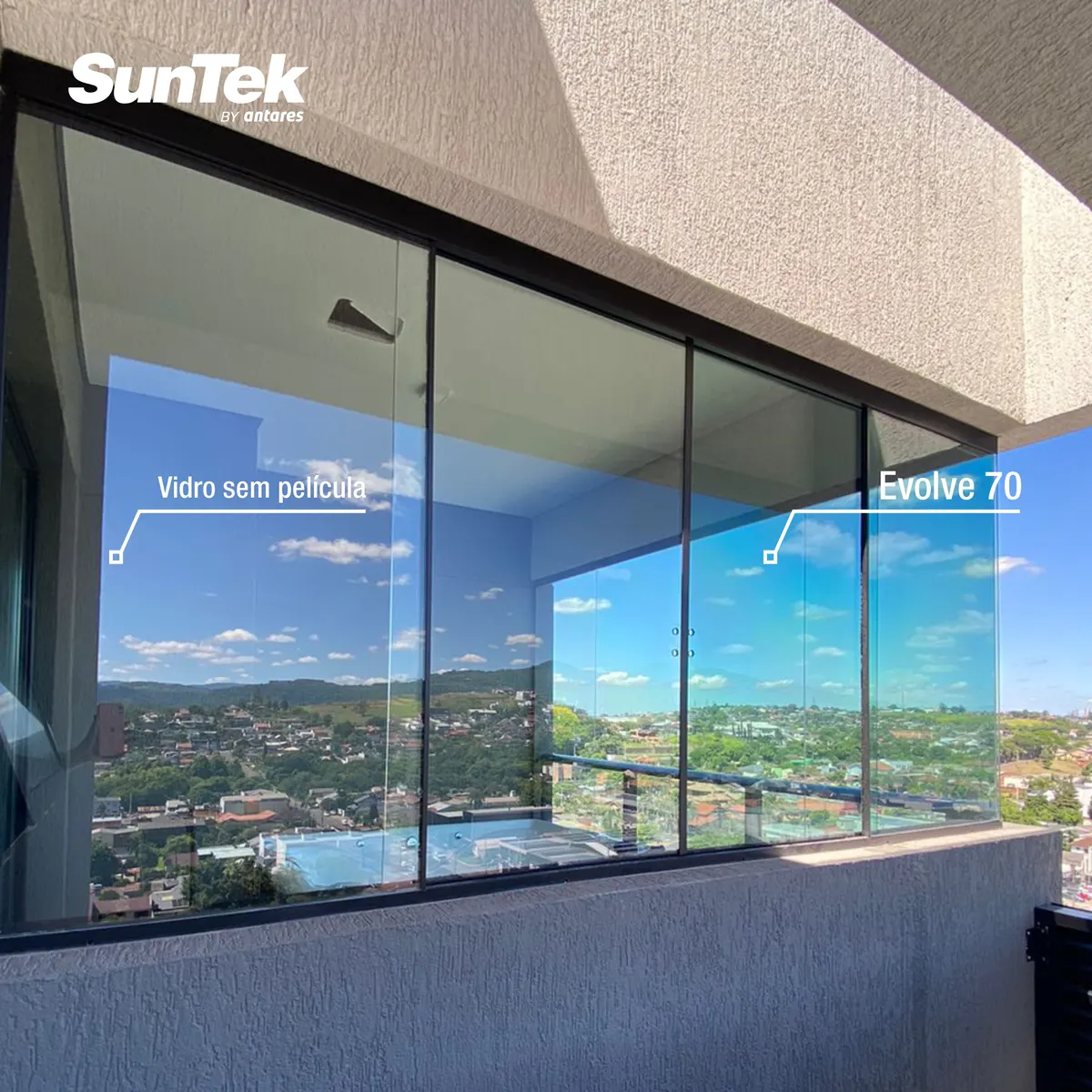 Comparativo Evolve 70: vidro sem película e com película transparente